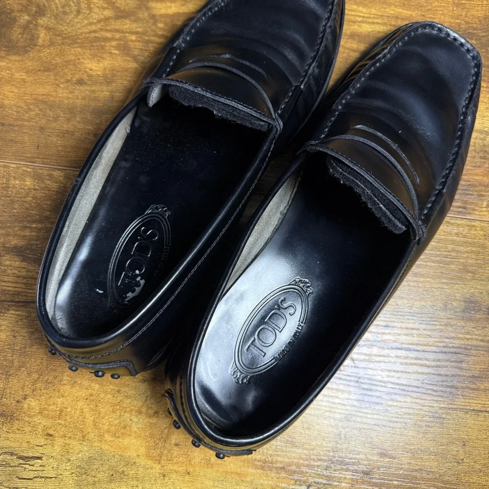 Tod's Gomma Penny Loafer Black Leather Dress Shoes Mens 10.5